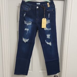 Stylish Blue Distressed Women's Jeans